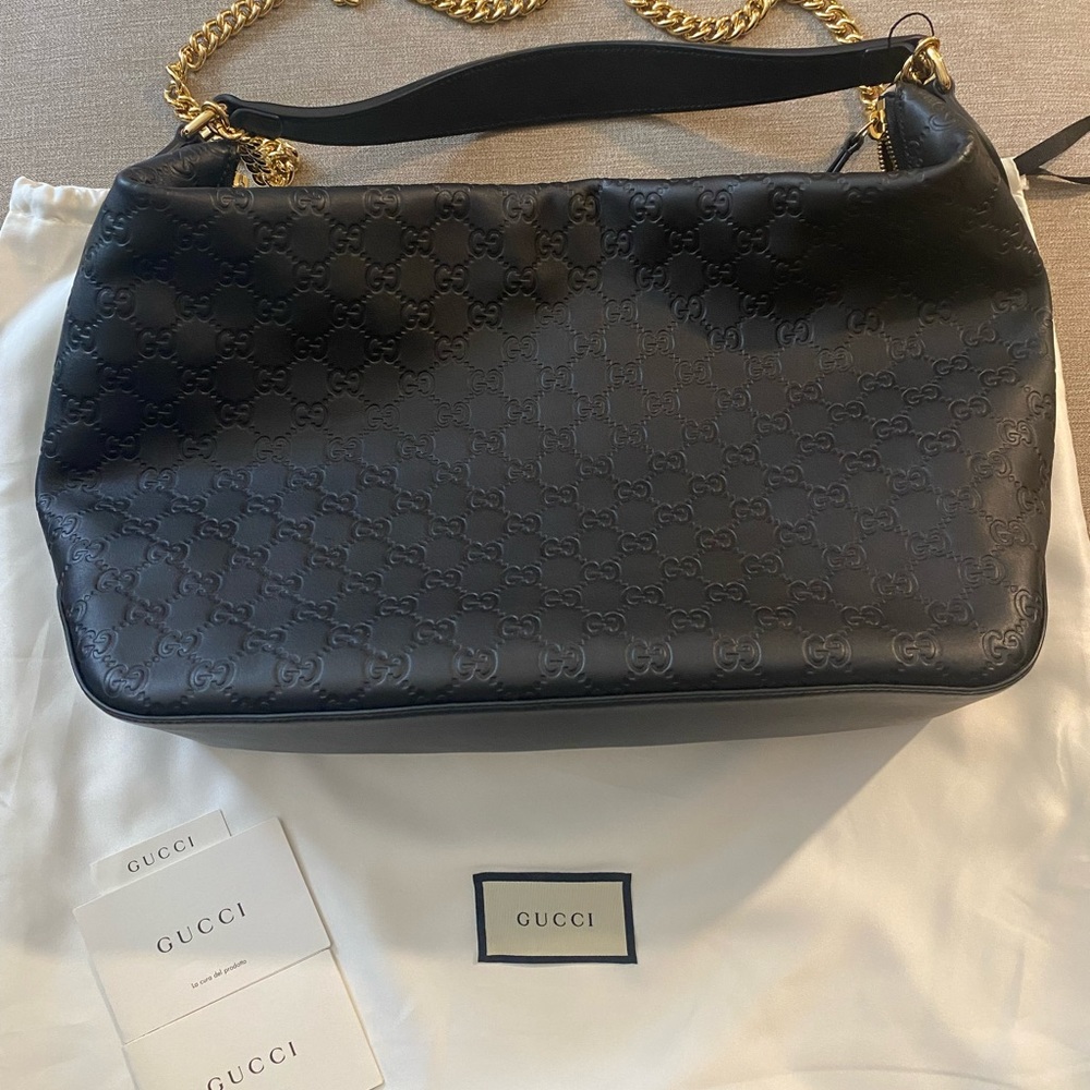 Gucci Guccissima Signature large Linea A black leather hobo bag